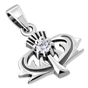 Tiny Silver Thistle Pendant set w Clear CZ, p455