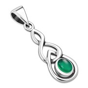 Silver Celtic Pendant set w/ Green Agate, p457