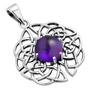 Round Celtic Knot Silver Pendant set w Amethyst Genuine Stone, p460