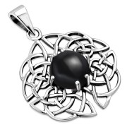 Round Celtic Knot Silver Pendant set w Black Onyx, p460