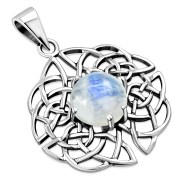 Rainbow moonstone Celtic Knot Silver Pendant, p460