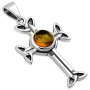 Amber Trinity Knot Cross Silver Pendant, p463