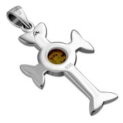 Amber Trinity Knot Cross Silver Pendant, p463