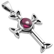 Garnet Celtic Trinity Knot Cross Silver Pendant, p463
