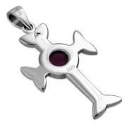 Garnet Celtic Trinity Knot Cross Silver Pendant, p463