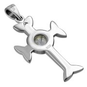 Rainbow Moon Stone Trinity Knot Cross Silver Pendant, p463