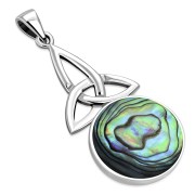 Long Celtic Trinity Knot Abalone Shell Silver Pendant, p464