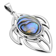Large Celtic Knot Abalone Shell Silver Pendant, p466