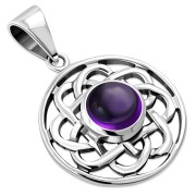 Amethyst Genuine Stone Celtic Round Silver Pendant, p467
