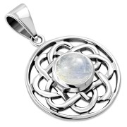 Rainbow Moon Stone Celtic Round Silver Pendant, p467