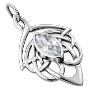 Large Celtic Silver Pendant set w/ Clear CZ (P468CZ)