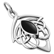 Large Celtic Silver Pendant w/ Black Onyx (P468OXI)