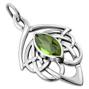Large Celtic Silver Pendant set w/ Peridot CZ (P468CZ/PRD)