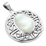 Round Celtic Knot Silver Pendant set w Oval Mother of Pearl, p470