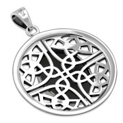Round Celtic Knot Silver Pendant set w Oval Black Onyx, p470