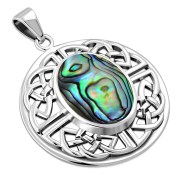 Round Celtic Knot Silver Pendant set w Oval Abalone, p470