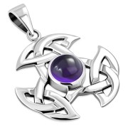Celtic Silver Trinity Knot Pendant, set w Amethyst Genuine Stone