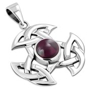 Celtic Silver Trinity Knot Pendant, set w Garnet