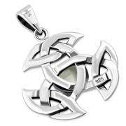 Silver Trinity Knot Pendant, set w Rainbow Moonstone