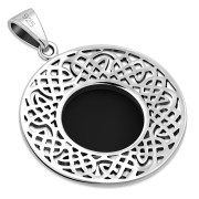 Round Celtic Black Onyx Silver Pendant, p476