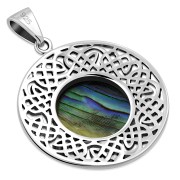 Round Celtic Abalone Shell Silver Pendant, p476