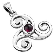 Triskele Triple Spiral Silver Pendant w Garnet, p481