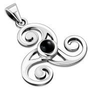 Black Onyx Celtic Triskele Triple Spiral Silver Pendant 