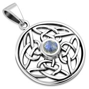 Round Labradorite Stone Celtic Knot Silver Pendant, p482