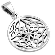Round Black Onyx Celtic Knot Silver Pendant, p482