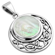 Round Celtic Knot Mother of Pearl Silver Pendant (P483MOP)