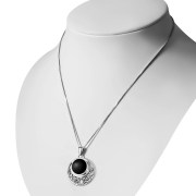 Round Celtic Knot Black Onyx Silver Pendant, p483
