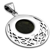 Round Celtic Knot Black Onyx Silver Pendant, p483