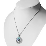 Round Celtic Knot Abalone Shell Silver Pendant, p483