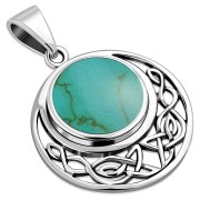 Round Celtic Knot Turquoise Silver Pendant 