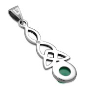Long Green Agate Celtic Trinity Knot Silver Pendant, p484