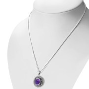 Round Amethyst Stone Celtic Knot Silver Pendant (P485AT)