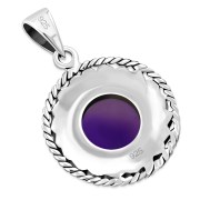 Round Amethyst Stone Celtic Knot Silver Pendant (P485AT)