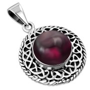 Round Garnet Stone Celtic Knot Silver Pendant (P485GRT)