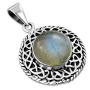 Round Labradorite Celtic Knot Silver Pendant, p485
