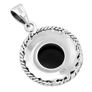 Round Black Onyx Celtic Knot Silver Pendant (P485OXC)