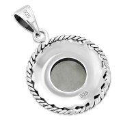 Round Rainbow Moonstone Celtic Knot Silver Pendant (P485RMS)