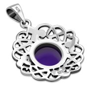 Amethyst Genuine Stone Celtic Knot Shamrock leaves Silver Pendant, p486