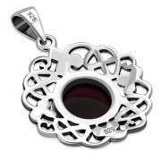 Garnet Celtic Knot Shamrock leaves Silver Pendant, p486