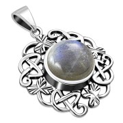 Labradorite Celtic Shamrock Leaves Silver Pendant, p486
