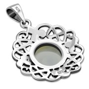 Rainbow Moonstone Celtic Shamrock leaves Silver Pendant, p486