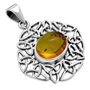 Amber Trinity Knots Silver Pendant, p487