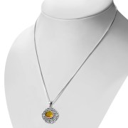 Amber Trinity Knots Silver Pendant, p487