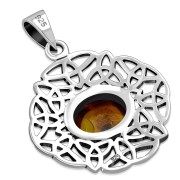 Amber Trinity Knots Silver Pendant, p487