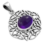 Amethyst Genuine Stone Trinity Knots Silver Pendant, p487