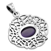 Amethyst Genuine Stone Trinity Knots Silver Pendant, p487
